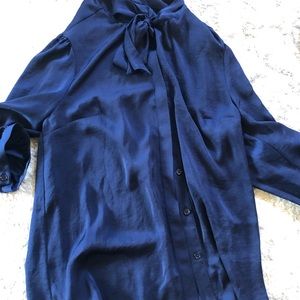 Navy ModCloth blouse with bow tie collar